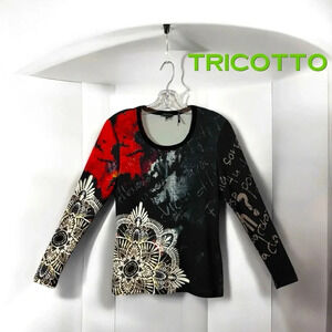 NWOT, Tricotto, Boho-Chic Patterned Sweater, Small, Black